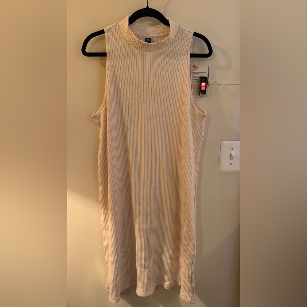 Sleeveless Ribbed Cream Dress